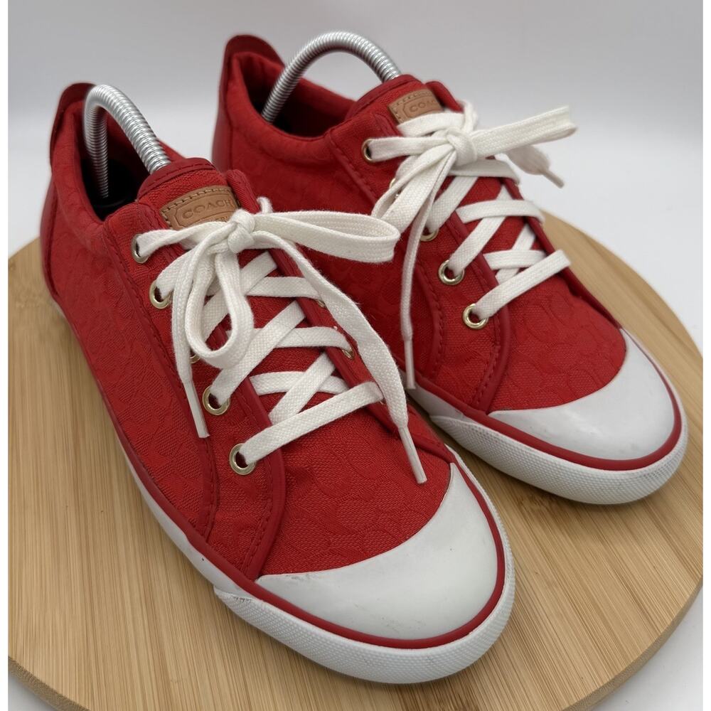 Coach Barrett Signature Canvas Sneakers Women’s Size 9.5 Poppy Red Lace Up Shoes